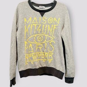 ⚡️MAISON KITSUNE Paris New York Andre Yellow Grey Crewneck Sweatshirt